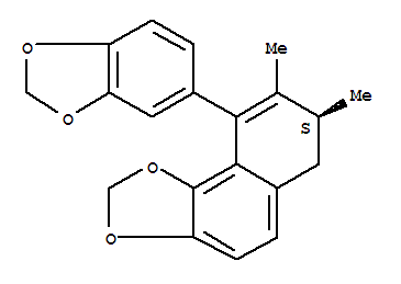 Molecular Structure of 10240-18-3 (Naphtho[1,2-d]-1,3-dioxole,9-(1,3-benzodioxol-5-yl)-6,7-dihydro-7,8-dimethyl-, (7S)-)