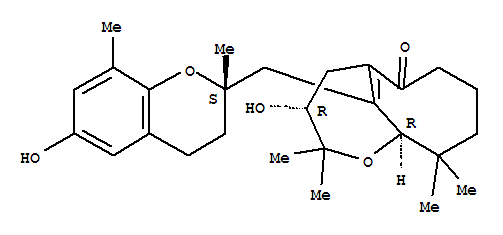 Molecular Structure of 102491-66-7 (8-Oxabicyclo[5.4.1]dodec-1(12)-en-2-one,12-[[(2S)-3,4-dihydro-6-hydroxy-2,8-dimethyl-2H-1-benzopyran-2-yl]methyl]-10-hydroxy-6,6,9,9-tetramethyl-,(7R,10R)- (9CI))