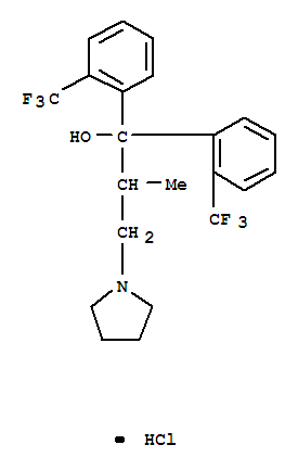 Molecular Structure of 102584-54-3 (1-Pyrrolidinepropanol, b-methyl-a,a-bis[2-(trifluoromethyl)phenyl]-, hydrochloride (1:1))