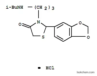 Molecular Structure of 102612-94-2 (2-(1,3-benzodioxol-5-yl)-3-{3-[(2-methylpropyl)amino]propyl}-1,3-thiazolidin-4-one hydrochloride (1:1))