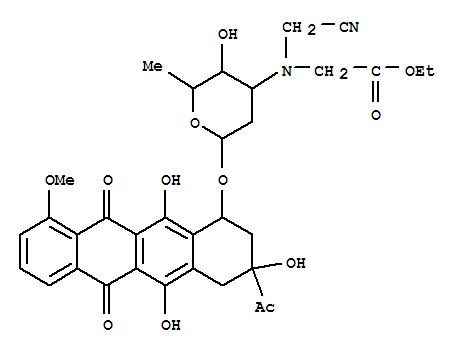 103450-91-5,5,12-Naphthacenedione,8-acetyl-10-[[3-[(cyanomethyl)(2-ethoxy-2-oxoethyl)amino]-2,3,6-trideoxy-a-L-lyxo-hexopyranosyl]oxy]-7,8,9,10-tetrahydro-6,8,11-trihydroxy-1-methoxy-,(8S-cis)- (9CI),
