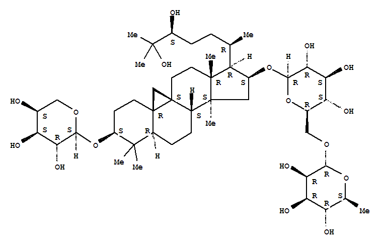 Molecular Structure of 103654-33-7 (b-D-Glucopyranoside, (3b,16b,24S)-3-(a-L-arabinopyranosyloxy)-24,25-dihydroxy-9,19-cyclolanostan-16-yl6-O-(6-deoxy-a-L-mannopyranosyl)-(9CI))