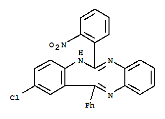 Molecular Structure of 103687-00-9 (7H-Dibenzo[d,h][1,3,6]triazonine,2-chloro-6-(2-nitrophenyl)-13-phenyl-)