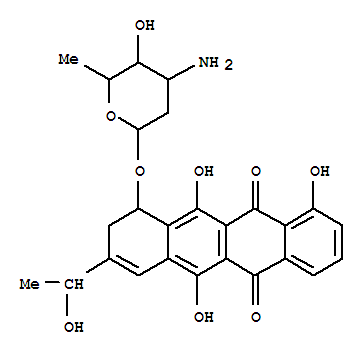 Molecular Structure of 103765-97-5 (5,12-Naphthacenedione,10-[(3-amino-2,3,6-trideoxy-a-L-lyxo-hexopyranosyl)oxy]-9,10-dihydro-1,6,11-trihydroxy-8-(1-hydroxyethyl)-(9CI))