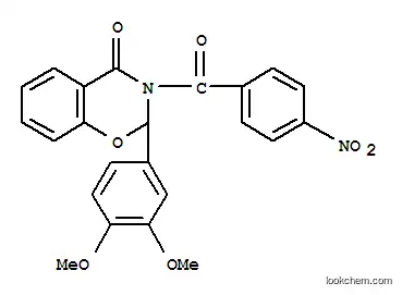 Molecular Structure of 103952-81-4 (4H-1,3-Benzoxazin-4-one,2-(3,4-dimethoxyphenyl)-2,3-dihydro-3-(4-nitrobenzoyl)-)