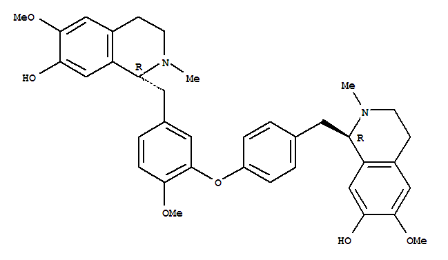 Molecular Structure of 10410-53-4 (7-Isoquinolinol,1,2,3,4-tetrahydro-6-methoxy-1-[[4-[2-methoxy-5-[[(1R)-1,2,3,4-tetrahydro-7-hydroxy-6-methoxy-2-methyl-1-isoquinolinyl]methyl]phenoxy]phenyl]methyl]-2-methyl-,(1R)- (9CI))