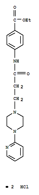 Molecular Structure of 104393-11-5 (Benzoic acid,4-[[1-oxo-3-[4-(2-pyridinyl)-1-piperazinyl]propyl]amino]-, ethyl ester,hydrochloride (1:2))