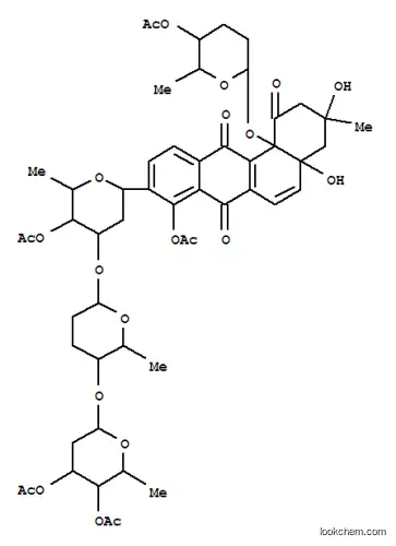 Molecular Structure of 104542-48-5 (Benz[a]anthracene-1,7,12(2H)-trione,9-[4-O-acetyl-2,6-dideoxy-3-O-[[2S-(2a,5b,6b)]-5-[(3,4-di-O-acetyl-2,6-dideoxy-b-D-arabino-hexopyranosyl)oxy]tetrahydro-6-methyl-2H-pyran-2-yl]-b-D-arabino-hexopyranosyl]-8-(acetyloxy)-12b-[[5-(acetyloxy)tetrahydro-6-methyl-2H-pyran-2-yl]oxy]-3,4,4a,12b-tetrahydro-3,4a-dihydroxy-3-methyl-,[3R-[3a,4aa,12ba(2S*,5S*,6S*)]]- (9CI))
