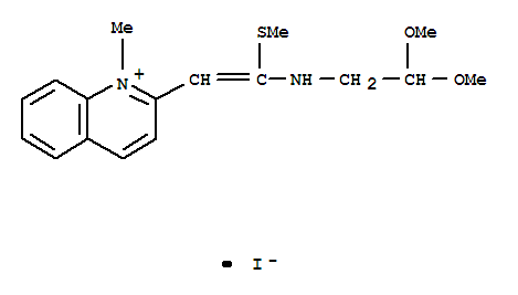 Molecular Structure of 104664-36-0 (Quinolinium,2-[2-[(2,2-dimethoxyethyl)amino]-2-(methylthio)ethenyl]-1-methyl-, iodide (1:1))