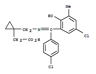 Molecular Structure of 104775-19-1 (Cyclopropaneaceticacid,1-[[[(5-chloro-2-hydroxy-3-methylphenyl)(4-chlorophenyl)methylene]amino]methyl]-)
