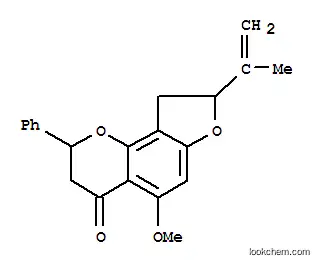 Molecular Structure of 104777-96-0 (4H-Furo[2,3-h]-1-benzopyran-4-one,2,3,8,9-tetrahydro-5-methoxy-8-(1-methylethenyl)-2-phenyl- (9CI))