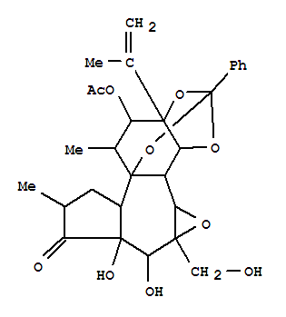104901-03-3,6H-2,8b-Epoxyoxireno[6,7]azuleno[5,4-e]-1,3-benzodioxol-6-one,10-(acetyloxy)dodecahydro-5,5a-dihydroxy-4a-(hydroxymethyl)-7,9-dimethyl-10a-(1-methylethenyl)-2-phenyl-,(2S,3aR,3bS,3cS,4aR,5S,5aS,8aR,8bR,9R,10R,10aS)-,Daphnetoxin,12-(acetyloxy)-1,2-dihydro-, (12b)-; (+)-Yuanhuapin; Yuanhuapin; Yuanhuapine