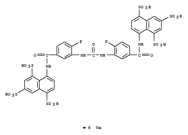 Molecular Structure of 104910-21-6 (1,3,5-Naphthalenetrisulfonicacid,8-[[4-fluoro-3-[[[[2-fluoro-5-[[(4,6,8-trisulfo-1-naphthalenyl)amino]carbonyl]phenyl]amino]carbonyl]amino]benzoyl]amino]-,sodium salt (1:6))