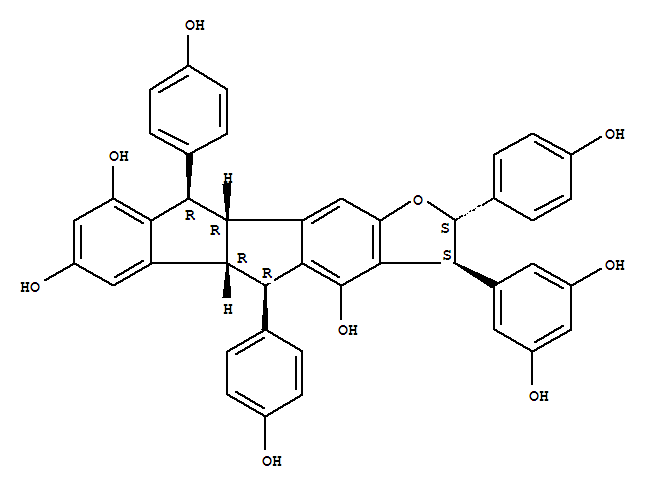 Molecular Structure of 105093-74-1 (Indeno[1',2':2,3]indeno[5,6-b]furan-4,7,9-triol,3-(3,5-dihydroxyphenyl)-2,3,5,5a,10,10a-hexahydro-2,5,10-tris(4-hydroxyphenyl)-,(2R,3R,5S,5aS,10S,10aS)-rel-)