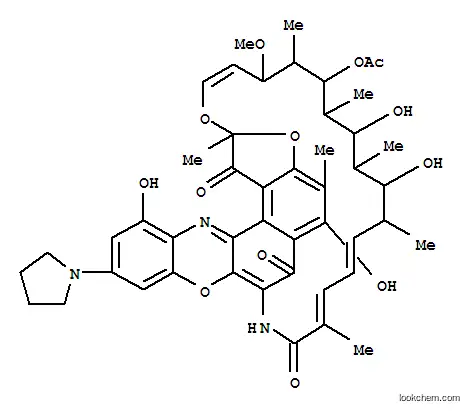Molecular Structure of 105396-57-4 ((2S,16Z,18E,20S,21S,22R,23R,24R,25S,26R,27S,28E)-5,12,21,23-tetrahydroxy-27-methoxy-2,4,16,20,22,24,26-heptamethyl-1,6,15-trioxo-10-(pyrrolidin-1-yl)-1,2-dihydro-6H,13H-2,7-(epoxypentadeca[1,11,13]trienoazeno)[1]benzofuro[4,5-a]phenoxazin-25-yl acetate)