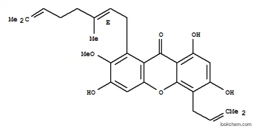 Molecular Structure of 105742-84-5 (9H-Xanthen-9-one,1-[(2E)-3,7-dimethyl-2,6-octadien-1-yl]-3,6,8-trihydroxy-2-methoxy-5-(3-methyl-2-buten-1-yl)-)