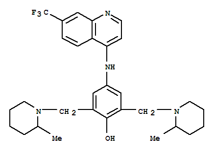 Molecular Structure of 105758-96-1 (Phenol,2,6-bis[(2-methyl-1-piperidinyl)methyl]-4-[[7-(trifluoromethyl)-4-quinolinyl]amino]-)
