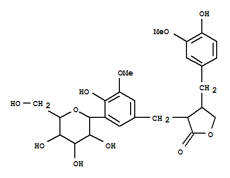 Molecular Structure of 106647-12-5 (2(3H)-Furanone, 3-[(3-b-D-glucopyranosyl-4-hydroxy-5-methoxyphenyl)methyl]dihydro-4-[(4-hydroxy-3-methoxyphenyl)methyl]-,(3R,4R)-)