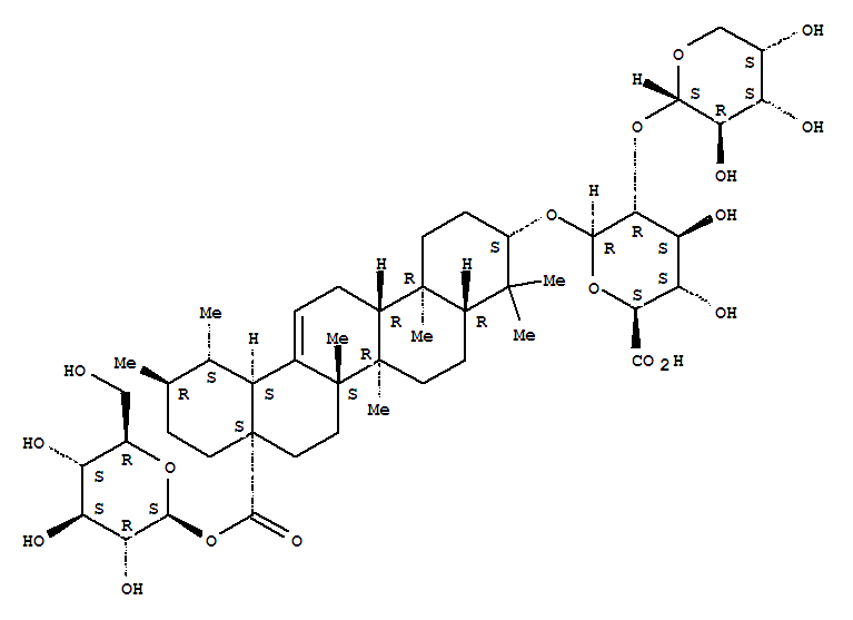 Molecular Structure of 117804-07-6 (b-D-Glucopyranosiduronic acid, (3b)-28-(b-D-glucopyranosyloxy)-28-oxours-12-en-3-yl 2-O-a-L-arabinopyranosyl-)