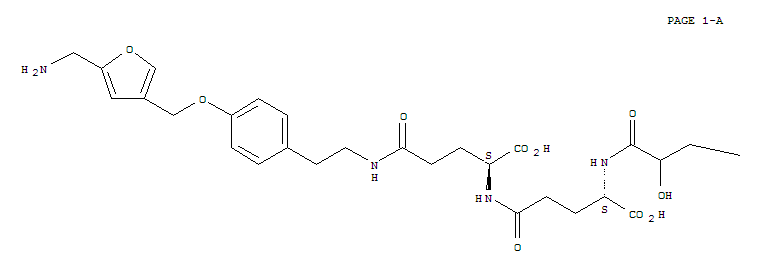 Molecular Structure of 117856-27-6 (L-Glutamine,4,5,7-tricarboxy-2-hydroxyheptanoyl-L-g-glutamyl-N-[2-[4-[[5-(aminomethyl)-3-furanyl]methoxy]phenyl]ethyl]-(9CI))