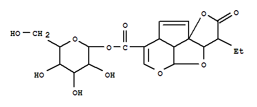 Molecular Structure of 118197-35-6 (b-D-Glucopyranose,1-[(3S,3aR,4aR,7aS,9aS,9bS)-3-ethyl-3,3a,7a,9b-tetrahydro-2-oxo-2H,4aH-1,4,5-trioxadicyclopent[a,hi]indene-7-carboxylate](9CI))