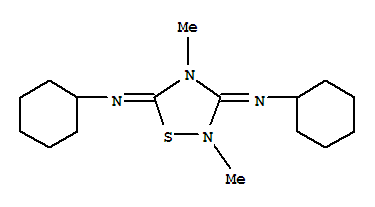 Molecular Structure of 118489-27-3 (Cyclohexanamine,N,N'-(2,4-dimethyl-1,2,4-thiadiazolidine-3,5-diylidene)bis- (9CI))