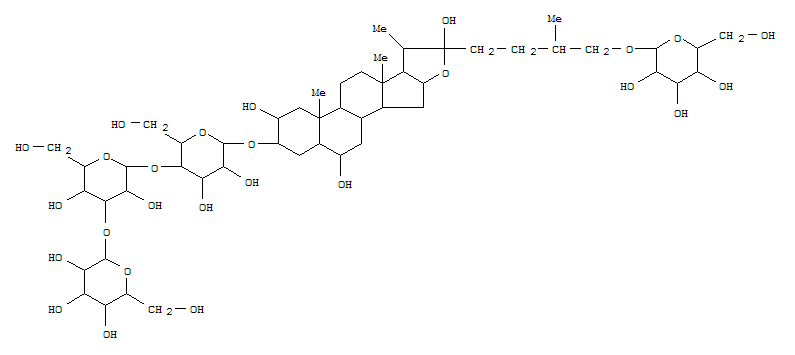 Molecular Structure of 118524-13-3 (b-D-Galactopyranoside, (2a,3b,5a,6b,22a,25R)-26-(b-D-glucopyranosyloxy)-2,6,22-trihydroxyfurostan-3-yl O-b-D-glucopyranosyl-(1®3)-O-b-D-glucopyranosyl-(1®4)- (9CI))