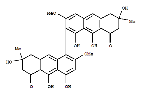 Molecular Structure of 118528-50-0 ([1,2'-Bianthracene]-5,8'(5'H,6H)-dione,6',7,7',8-tetrahydro-1',4,6',7,9',10-hexahydroxy-2,3'-dimethoxy-6',7-dimethyl-(9CI))