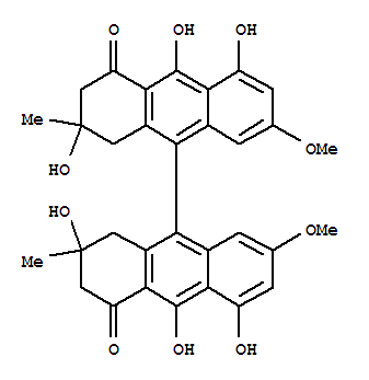 Molecular Structure of 118528-52-2 ([9,9'-Bianthracene]-4,4'(1H,1'H)-dione,2,2',3,3'-tetrahydro-2,2',5,5',10,10'-hexahydroxy-7,7'-dimethoxy-2,2'-dimethyl-,stereoisomer)