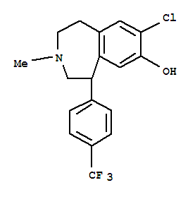 Molecular Structure of 118546-28-4 (1H-3-Benzazepin-7-ol,8-chloro-2,3,4,5-tetrahydro-3-methyl-5-[4-(trifluoromethyl)phenyl]-)