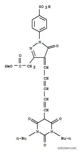 Molecular Structure of 118702-26-4 (1H-Pyrazole-3-aceticacid,4-[5-(1,3-dibutylhexahydro-2,4,6-trioxo-5-pyrimidinyl)-2,4-pentadien-1-ylidene]-4,5-dihydro-5-oxo-1-(4-sulfophenyl)-,3-methyl ester)