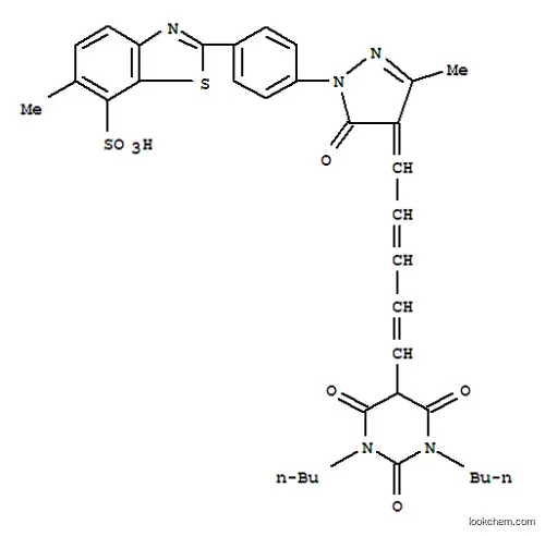 Molecular Structure of 118702-36-6 (7-Benzothiazolesulfonicacid,2-[4-[4-[5-(1,3-dibutylhexahydro-2,4,6-trioxo-5-pyrimidinyl)-2,4-pentadien-1-ylidene]-4,5-dihydro-3-methyl-5-oxo-1H-pyrazol-1-yl]phenyl]-6-methyl-)