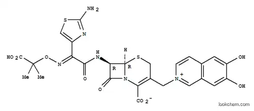 Molecular Structure of 119068-46-1 ((6R,7R)-7-{[(2E)-2-(2-amino-1,3-thiazol-4-yl)-2-{[(2-carboxypropan-2-yl)oxy]imino}acetyl]amino}-3-[(6,7-dihydroxyisoquinolinium-2-yl)methyl]-8-oxo-5-thia-1-azabicyclo[4.2.0]oct-2-ene-2-carboxylate)