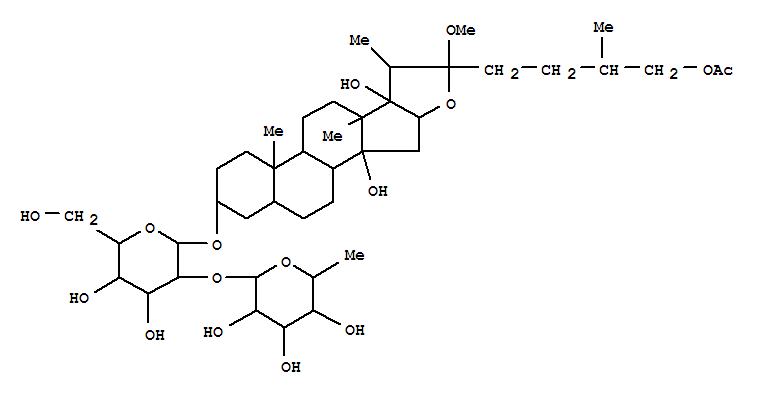 Molecular Structure of 119152-52-2 (b-D-Glucopyranoside, (3b,5a,22a,25R)-26-(acetyloxy)-14,17-dihydroxy-22-methoxyfurostan-3-yl 2-O-(6-deoxy-a-L-mannopyranosyl)- (9CI))