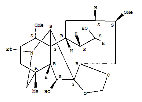 119371-58-3,Aconitane-6,14-diol,20-ethyl-1,16-dimethoxy-4-methyl-7,8-[methylenebis(oxy)]-, (1a,6b,14a,16b)-,9H-14b,8a,12-Ethanylylidene-6,8-methano-8aH-1,3-dioxolo[1,8a]naphth[2,3-b]azocine,aconitane-6,14-diol deriv.; (-)-Delelatine; 10-Deoxydictyocarpinine; Delelatine