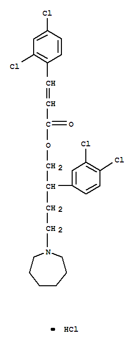 119585-13-6,4-azepan-1-yl-2-(3,4-dichlorophenyl)butyl (2E)-3-(2,4-dichlorophenyl)prop-2-enoate hydrochloride,2-Propenoicacid, 3-(2,4-dichlorophenyl)-,2-(3,4-dichlorophenyl)-4-(hexahydro-1H-azepin-1-yl)butyl ester, hydrochloride(9CI)