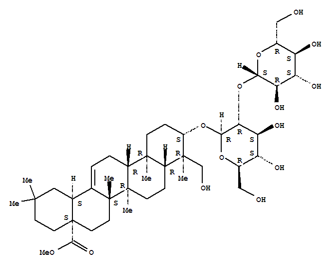119660-65-0,Olean-12-en-28-oicacid, 3-[(2-O-b-D-glucopyranosyl-b-D-glucopyranosyl)oxy]-23-hydroxy-,methyl ester, (3b,4a)- (9CI),HederosideD1