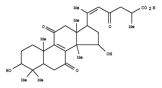 Molecular Structure of 120462-49-9 (Lanosta-8,20(22)-dien-26-oicacid, 3,15-dihydroxy-7,11,23-trioxo-, (3b,15a,20E)- (9CI))