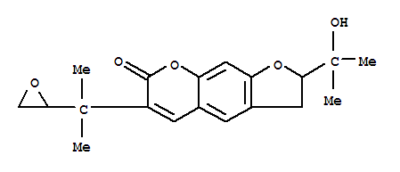 Molecular Structure of 121324-12-7 (7H-Furo[3,2-g][1]benzopyran-7-one,2,3-dihydro-2-(1-hydroxy-1-methylethyl)-6-(1-methyl-1-oxiranylethyl)- (9CI))