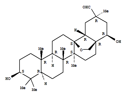 Molecular Structure of 121324-52-5 (Oleanan-29-al,13,28-epoxy-3,22-dihydroxy-, (3b,20b,22b)- (9CI))