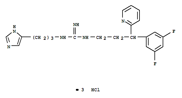 Molecular Structure of 121598-32-1 (Guanidine,N-[3-(3,5-difluorophenyl)-3-(2-pyridinyl)propyl]-N'-[3-(1H-imidazol-5-yl)propyl]-,hydrochloride (1:3))