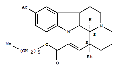 121658-88-6,(13aalpha,13balpha)-8-Acetyl-13a-ethyl-2,3,5,6,13a,13b-hexahydro-1H-indolo[3,2,1-de]pyrido[3,2,1-ij][1,5]naphthyridine-12-carboxylic acid hexyl ester,1H-Indolo[3,2,1-de]pyrido[3,2,1-ij][1,5]naphthyridine,eburnamenine-14-carboxylic acid deriv.; VA 033