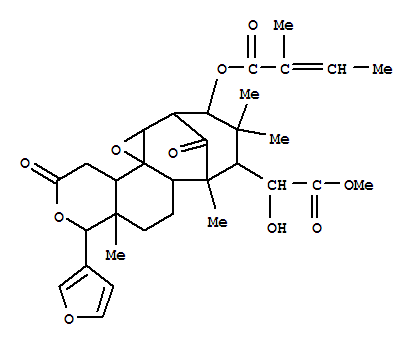 Molecular Structure of 121825-42-1 (1,5-Methano-2H,8H-oxireno[1,8]cycloocta[1,2-f][2]benzopyran-4-aceticacid, 8-(3-furanyl)dodecahydro-a-hydroxy-3,3,5,7a-tetramethyl-2-[(2-methyl-1-oxo-2-buten-1-yl)oxy]-10-oxo-,methyl ester, (aR,1R,2R,4S,5S,5aR,7aR,8R,11aR,11bS,12aR)-)