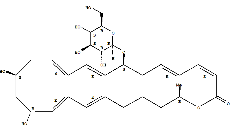 Molecular Structure of 122540-28-7 (Oxacyclotetracosa-3,5,9,11,17,19-hexaen-2-one,8-(b-D-glucopyranosyloxy)-14,16-dihydroxy-24-methyl-,(3Z,5E,8S,9E,11Z,14S,16R,17E,19E,24R)-)