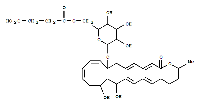 Molecular Structure of 122540-30-1 (Oxacyclotetracosa-3,5,9,11,17,19-hexaen-2-one,8-[[6-O-(3-carboxy-1-oxopropyl)-b-D-glucopyranosyl]oxy]-14,16-dihydroxy-24-methyl-)