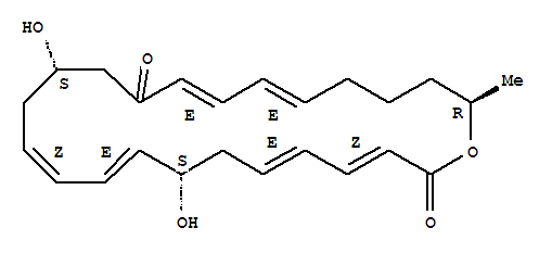 Molecular Structure of 122540-31-2 (Oxacyclotetracosa-3,5,9,11,17,19-hexaene-2,16-dione,8,14-dihydroxy-24-methyl-, (3Z,5E,8S,9E,11Z,14S,17E,19E,24R)-)