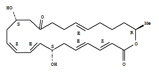 Molecular Structure of 122540-32-3 (Oxacyclotetracosa-3,5,9,11,19-pentaene-2,16-dione,8,14-dihydroxy-24-methyl-, (3Z,5E,8S,9E,11Z,14S,19E,24R)-)