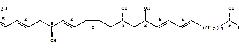 Molecular Structure of 122540-33-4 (2,4,8,10,16,18-Tetracosahexaenoicacid, 7,13,15,23-tetrahydroxy-, (2Z,4E,7S,8E,10Z,13S,15R,16E,18E,23R)-)