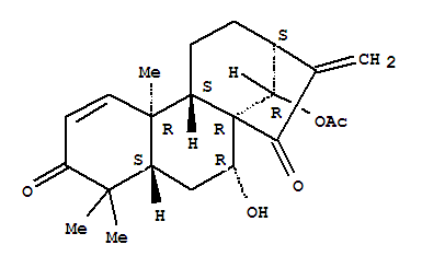 Molecular Structure of 122717-55-9 (Kaura-1,16-diene-3,15-dione,14-(acetyloxy)-7-hydroxy-, (7a,14R)- (9CI))