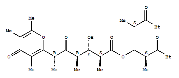 123003-48-5,4H-Pyran-2-hexanoicacid, b-hydroxy-a,g,e,3,5,6-hexamethyl-d,4-dioxo-, (2S)-2-methyl-1-[(1S)-1-methyl-2-oxobutyl]-3-oxopentyl ester, (aS,bS,gR,eR)-,4H-Pyran-2-hexanoicacid, b-hydroxy-a,g,e,3,5,6-hexamethyl-d,4-dioxo-, 2-methyl-1-(1-methyl-2-oxobutyl)-3-oxopentyl ester, [aR-[aR*[1(R*),2R*],bR*,gS*,eS*]]-; Baconipyrone D